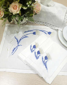 Juego de Manteles Individuales y Servilletas Bordados Lavables al por Mayor, con Diseño de Flores Bonitas, en Algodón Blanco con Dobladillo, para el Hogar, Bodas y Eventos - Product Image 5