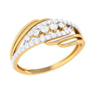 Modern Statement <b>Ring</b> with Designer <b>Split</b> Shank and Multi-Row Round-Cut Diamonds for Bridal - Product Image 4