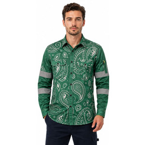 Camisa de Trabajo Unisex Verde Reflectante Antiestática Impermeable de Talla Grande con Estampado Paisley de Manga Larga, Uniforme de Alta Visibilidad - Product Image 4