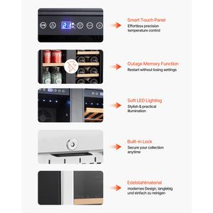 Frigorifero per Vini a Doppia Zona da 24 Pollici, Frigo Bar da Incasso o Libera Installazione, Ripiani Regolabili, Alimentazione Elettrica, Mini - Product Image 6