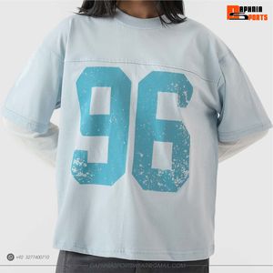 T-shirt graphique unisexe tendance, bleu clair, imprimé vintage 96, streetwear décontracté, manches courtes, pour unisexe - Product Image 4