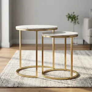 ชุดโต๊ะกาแฟสแตนเลสหน้าไม้สไตล์โมเดิร์น แบบซ้อนกันได้ 2 ชิ้น - Product Image 2