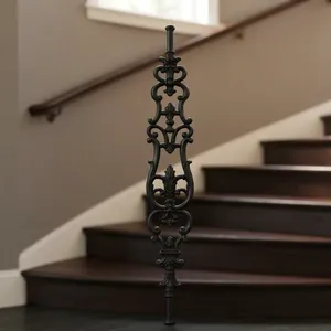 Panneau de rampe d'escalier en fer forgé orné, balustres métalliques décoratifs, tourillons européens pour escalier intérieur - Product Image 4