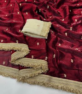 Sari en soie Sadika Fendy Space avec broderie de sequins et bordure en dentelle à franges dorées fantaisie |   Sari de fête élégant |   Festival Wea - Product Image 5