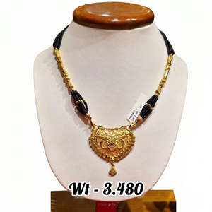 22k Solid Gold Mangalsutra Necklace Traditional Black <b>Bead</b> Chain Heart Pendant Fine Indian Wedding Jewelry for Women - Product Image 1