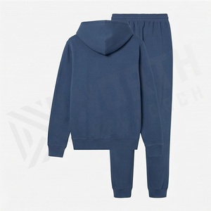 Survêtement unisexe bleu à capuche, sweat-shirt et pantalon de jogging à fermeture éclair intégrale, couleur unie, vêtements décontractés pour adultes, saison automne, 100% coton - Product Image 2