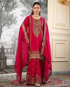 Ensemble Salwar Kameez brodé rose pour femmes, tenue Sharara ethnique avec dupatta pour mariage et fête - Product Image 1