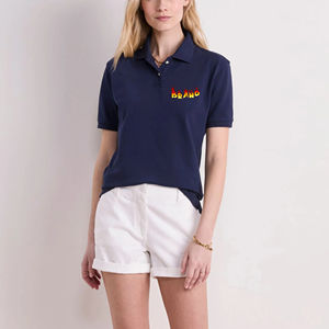 Camiseta polo para mujer de tela piqué con logo impreso en 3D personalizado, color azul marino sólido, transpirable, de manga corta, estilo hip hop. - Product Image 1