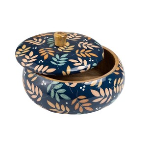 Boîte à chapati en bois de manguier artisanal de haute qualité, revêtement émaillé, imprimé floral, casserole à roti avec couvercle pour la cuisine et la salle à manger - Product Image 1