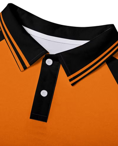 Men's Orange Black Color Blocked Short Sleeve for Shirt Knitted Quick Dry Casual Regular Fit Button Design 100% Cotton Pocket - Product Image 4