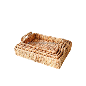 Exclusive Woven <b>Water</b> Hyacinth Tray With Iron Frame Boho Tray for <b>Table</b> Decor Natural Home Decor, Straw Serving Tray - Product Image 1