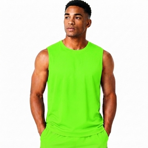 Men's <b>Neon</b> <b>Green</b> Sleeveless Tank <b>Top</b> O-Neck Solid Color Casual Knitted Polyester Breathable Sportwear High Street Style 220g - Product Image 1