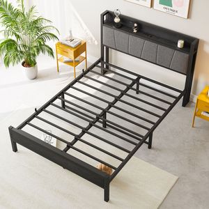 Struttura letto matrimoniale solida e stabile con testiera contenitore, stazione di ricarica, facile montaggio, non richiede rete a molle, letto imbottito - Product Image 3