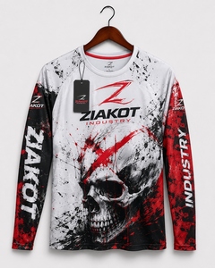 เสื้อยืดแขนยาวแฟชั่นลายกราฟฟิตีหัวกะโหลกสีขาว-แดง ดีไซน์ใหม่สำหรับผู้ชาย ยี่ห้อ ZIAKOT รุ่น Performance แบบ 3 มิติ - Product Image 1