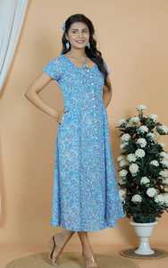 Robe midi vintage à fleurs, manches courtes, col en U, coupe trapèze, décontractée, printemps/automne, respirante, 100 % coton, infroissable, pour la plage ou les fêtes - Product Image 5