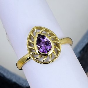 Natural Amethyst Solid 925 Sterling <b>Silver</b> <b>Ring</b> Yellow Gold Plated Classic Smooth <b>Band</b> Women's Everyday Wear <b>Ring</b> - Product Image 2