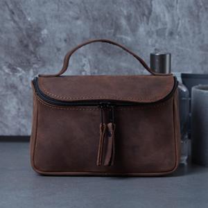 Custom Genuine Leather <b>Toiletry</b> <b>Bag</b> Multi Compartment Travel Dopp Kit <b>Men</b> Waterproof Shaving Cosmetic Wash <b>Bag</b> LYG-0121 - Product Image 1