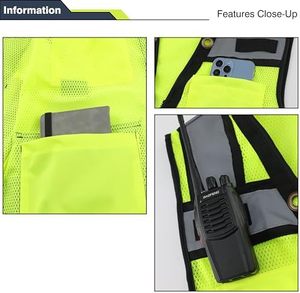 Gilet de sécurité haute visibilité ANSI Classe 1 EN ISO 20471 Classe 1 Respirant Multi-poches Réfléchissant Sans manches Veste de travail de construction - Product Image 4