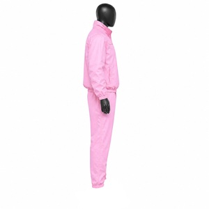 Unisex <b>Pink</b> <b>Tracksuit</b> Set Full Length Zipper Sweatshirt Solid Color Casual Pants With Side Pockets 100% Polyester Spring Wear - Product Image 3