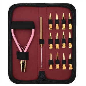 Kit d'outils portables en acier inoxydable de qualité chirurgicale pour extensions capillaires à micro-anneaux, comprenant des pinces à sertir pour anneaux nano à 2 trous et un crochet de sectionnement - Product Image 1