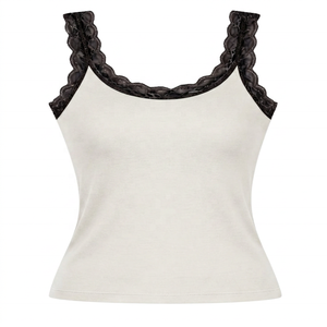 Haut Cami à Bretelles Fines en Dentelle Multicolore Bourgogne, Tissé Uni, Coupe Classique, pour Femme, Tenue Quotidienne Décontractée Printemps/Automne - Product Image 2