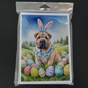 Whimsical A7 Tamaño 5x7 Tarjetas de notas en blanco Paquete de 8 Shar Pei Easter Egg Hunt Tarjetas de felicitación con sobres - Product Image 3