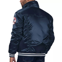 Blouson bomber en satin bleu marine New York, logo de l'équipe de baseball, léger, boutonné, style varsity