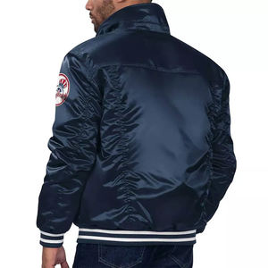 Chaqueta Bomber de Satén Azul Marino de Nueva York con Logotipo del Equipo de Béisbol, Chaqueta Varsity Ligera con Botones - Product Image 2
