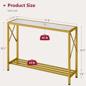 Mesa Consola Estrecha de 2 Niveles y 41.8 Pulgadas con Estantes para Entrada, Mesa de Sofá para Sala de Estar, Vestíbulo, Pasillo de Entrada - Product Image 2
