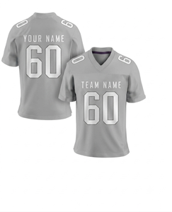 Jersey de Fútbol Americano Gris Claro Personalizado por el Fabricante, Nombre y Número Impresos, Ropa Deportiva Ligera de Verano para Adultos - OEM - Product Image 1