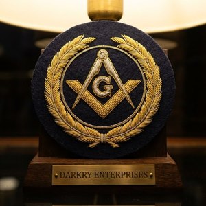 Patch maçonnique fait main en fil de bullion, broderie dorée personnalisée, équerre et compas avec couronne de laurier pour la régalia des officiers de loge - Product Image 1