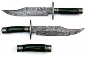 Cuchillo Utilitario de Acero de Damasco Hecho a Mano con Mango de Resina Verde y Hoja Fija - Product Image 3