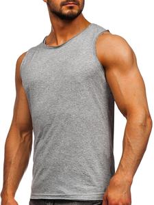 Camiseta deportiva sin mangas para hombre, 95% algodón, 5% spandex, gris, personalizada para gimnasio, con logo bordado, unisex. - Product Image 2