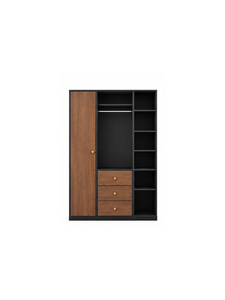 Modern Minimalist <b>Wardrobe</b> with 3 Drawers and 5 Shelves Wood Veneer Door Brass Handle Freestanding Bedroom Furniture - Product Image 4