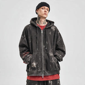 Sudadera con capucha OEM con cremallera y lavado ácido para hombre, de invierno, con hombros caídos, estilo urbano, con efecto lavado a la piedra - Product Image 2