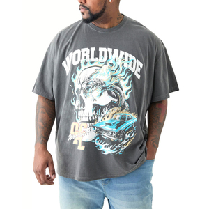 Camiseta Oversize 100% Algodón con Lavado Ácido para Hombre, Estilo Hip Hop, Lisa, Venta al por Mayor, Cuello Redondo - Product Image 1