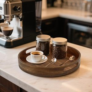Bandeja decorativa redonda, bandeja de madera para servir con asas, bandejas decorativas marrones para mesa de café, encimera de cocina, decorativas - Product Image 1