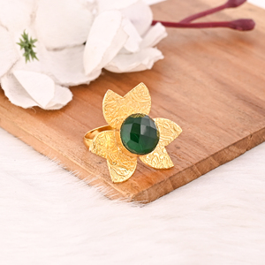 Classic <b>Adjustable</b> Green Hydro Stylish Brass Gold Plated Handmade Gemstone <b>Ring</b> for Women - Product Image 4