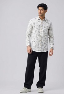 Chemise décontractée à manches longues pour homme, imprimé floral, col rabattu, manches longues, respirante, en lin, pour l'été - Product Image 3