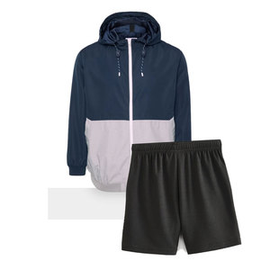 ชุดเสื้อแจ็คเก็ตและกางเกงขาสั้นน้ำหนักเบาสำหรับฤดูร้อน พิมพ์โลโก้ตามสั่ง ขายส่ง สำหรับผู้ชาย ชุดกีฬาฝึกซ้อมประสิทธิภาพสูง - Product Image 1