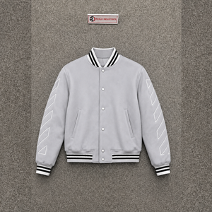 CASUAL LIGHT GREY STREETWEAR VARSITY <b>JACKET</b> FOR <b>MEN</b> <b>White</b> Stitching And Striped Trim Casual Autumn Wear SNAP BUTTON COMFORT FIT - Product Image 5