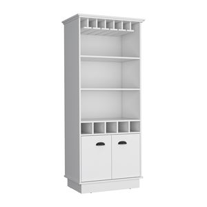 Mobile bar alto Dundee da 70 pollici, bianco, con 10 ante in vetro, 5 scomparti e 3 ripiani aperti - Product Image 6
