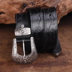 Best Quality Hand Carved Full Grain Western <b>Leather</b> <b>Tooling</b> Belt Unisex Floral Engraved Matt Silver 3 Piece High Strength Heavy - Product Image 1