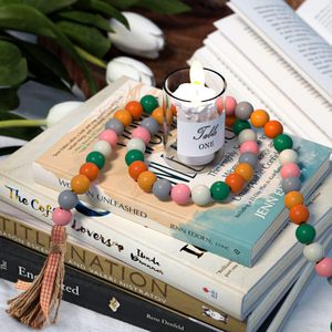 Guirnalda de cuentas de madera con cuerda de yute y borlas a cuadros, cuentas colgantes para decoración de jarrones, bandejas escalonadas y paredes, estilo rústico otoñal para el hogar. - Product Image 5