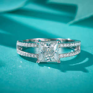 Custom 925 <b>Sterling</b> <b>Silver</b> Women's Wedding Anniversary <b>Ring</b> 6mm VVS D Color Asscher Cut Moissanite Rhodium Plated Prong <b>Set</b> - Product Image 1