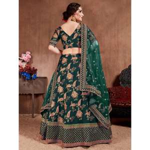 Lehenga Choli semi-cousu de couleur vert foncé ethnique, vêtements de mariée, broderie de designer, par Zeel Clothing - Product Image 3