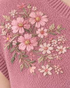 Suéter de Punto sin Mangas Rosa Personalizado para Mujer, Bordado Floral, Cuello Redondo, Suave, Ligero, Informal, Chaleco de Verano, Top Elegante de Moda - Product Image 5