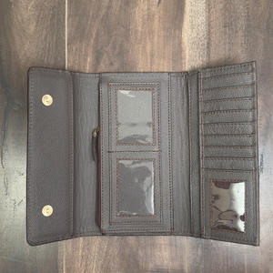 Marques de gros Portefeuille à trois volets en cuir usiné à la main et à la mode pour femmes en cuir de vachette véritable Pochettes d'organisation multi-cartes - Product Image 6
