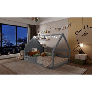Letto a capanna in legno grigio a grandezza naturale con finestra e recinzione per bambini, modello WF304147AAE - Product Image 5