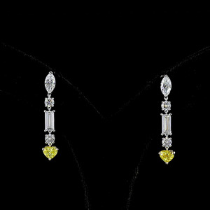 Pendientes de diamantes cultivados en laboratorio de múltiples formas, con diamantes amarillos vivos en forma de corazón y diamantes de fantasía, en oro de 10K, 14K, 18K y plata 925, 935. - Product Image 2